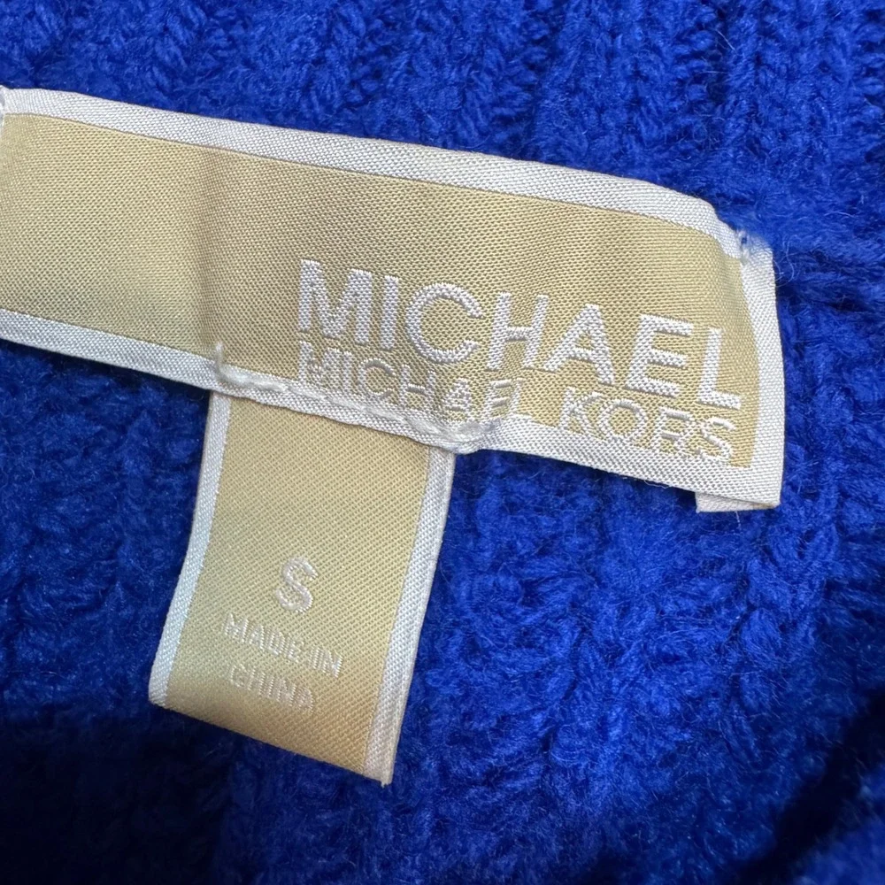 Michael Kors Cold Shoulder Zip‎ Neck Sweater Blue Ribbed Knit Size S